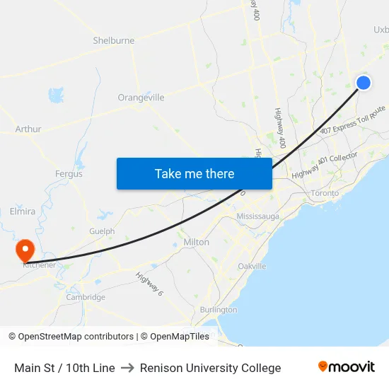 Main St / 10th Line to Renison University College map