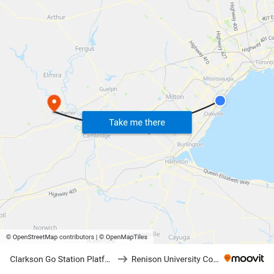 Clarkson Go Station Platform 4 to Renison University College map