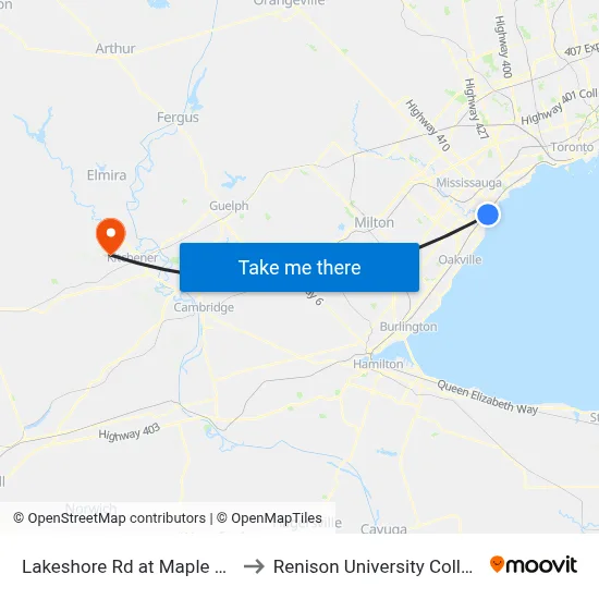 Lakeshore Rd at Maple Ave to Renison University College map
