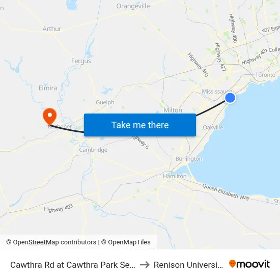 Cawthra Rd at Cawthra Park Secondary School to Renison University College map