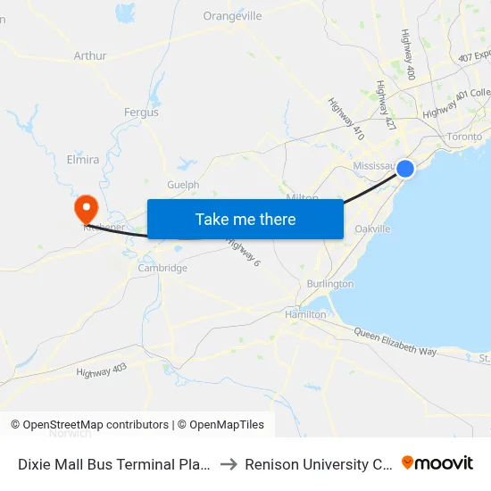 Dixie Mall Bus Terminal Platform B to Renison University College map