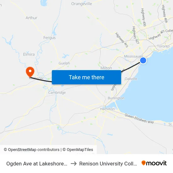 Ogden Ave at Lakeshore Rd to Renison University College map