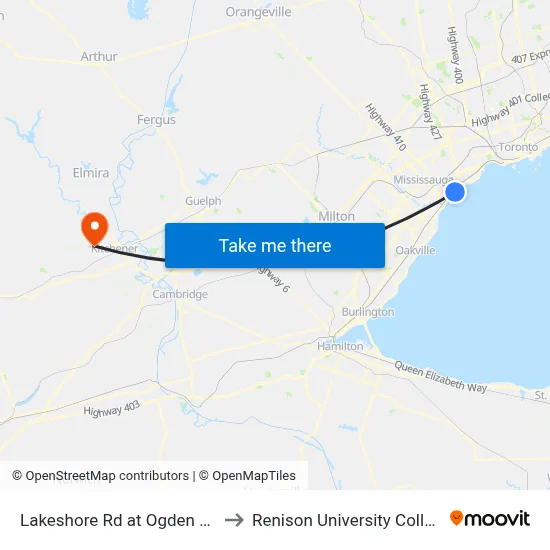 Lakeshore Rd at Ogden Ave to Renison University College map