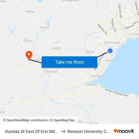 Dundas St East Of Erin Mills Pky to Renison University College map