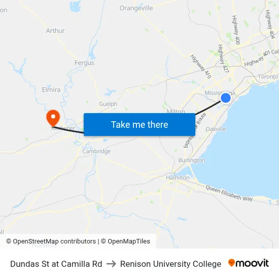 Dundas St at Camilla Rd to Renison University College map