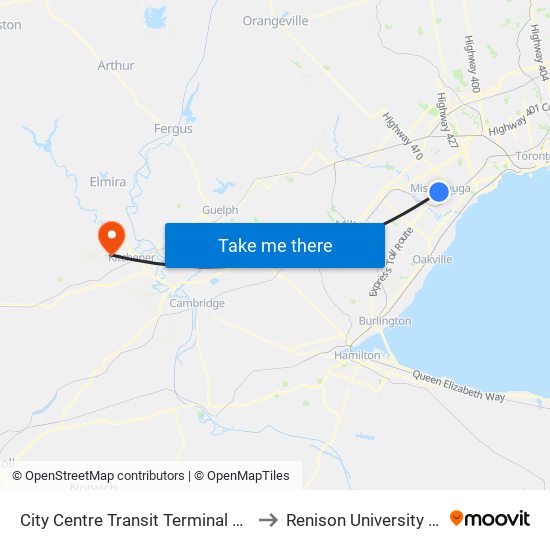 City Centre Transit Terminal Platform K to Renison University College map