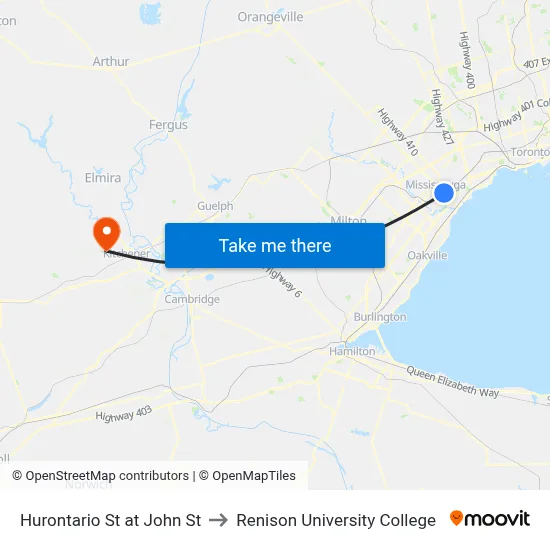 Hurontario St at John St to Renison University College map