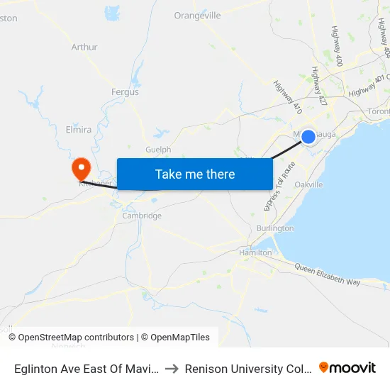 Eglinton Ave East Of Mavis Rd to Renison University College map