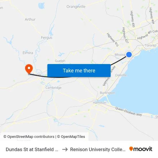 Dundas St at Stanfield Rd to Renison University College map