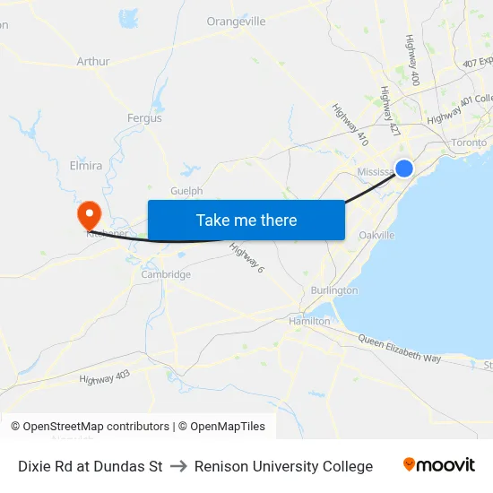 Dixie Rd at Dundas St to Renison University College map