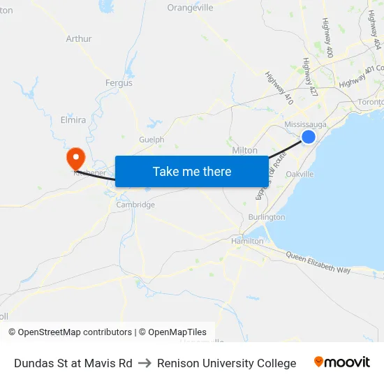 Dundas St at Mavis Rd to Renison University College map