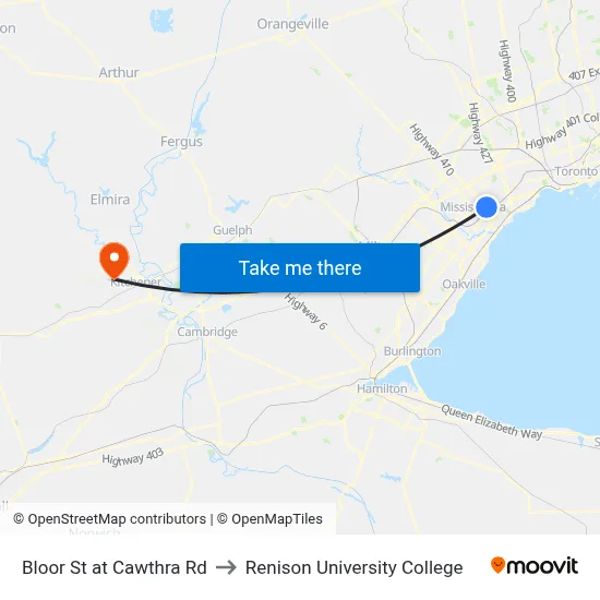 Bloor St at Cawthra Rd to Renison University College map