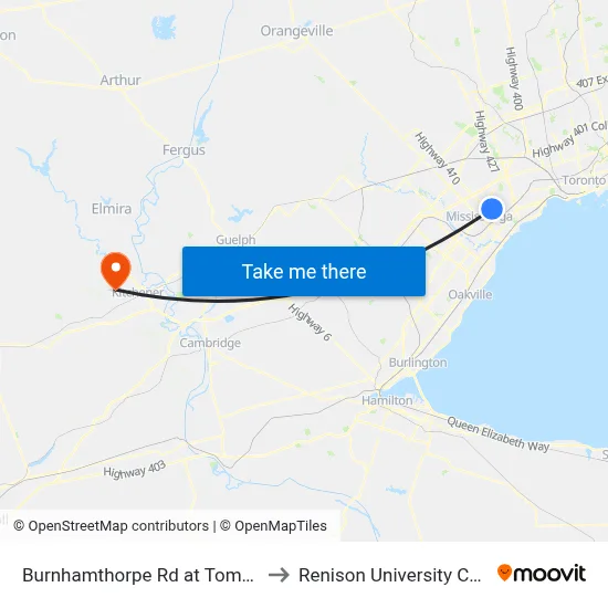 Burnhamthorpe Rd at Tomken Rd to Renison University College map
