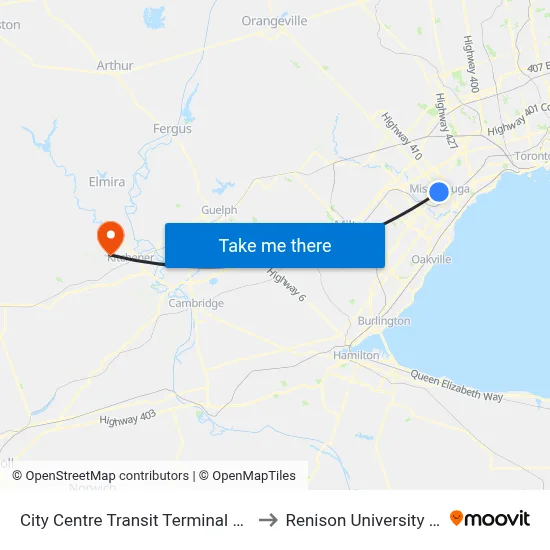 City Centre Transit Terminal Platform G to Renison University College map