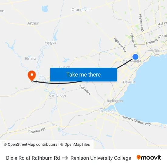 Dixie Rd at Rathburn Rd to Renison University College map