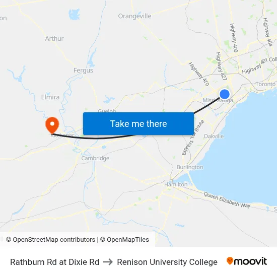 Rathburn Rd at Dixie Rd to Renison University College map