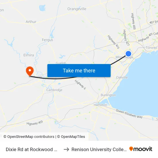 Dixie Rd at Rockwood Mall to Renison University College map