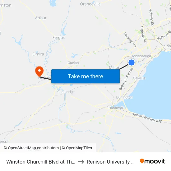Winston Churchill Blvd at Thomas St to Renison University College map