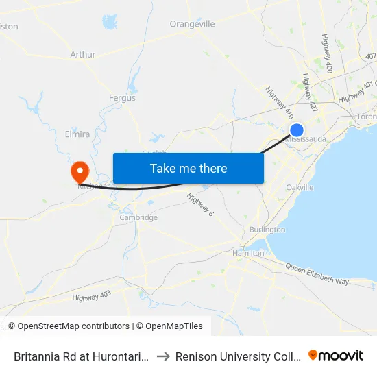Britannia Rd at Hurontario St to Renison University College map
