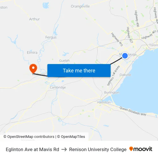 Eglinton Ave at Mavis Rd to Renison University College map