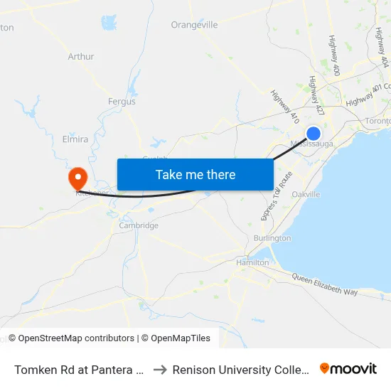 Tomken Rd at Pantera Dr to Renison University College map