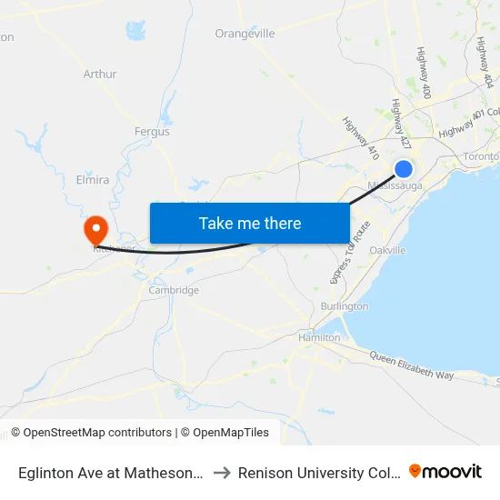 Eglinton Ave at Matheson Blvd to Renison University College map