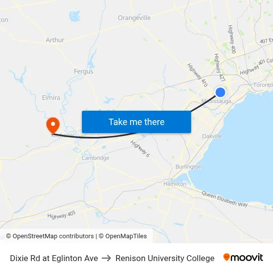Dixie Rd at Eglinton Ave to Renison University College map