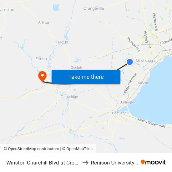 Winston Churchill Blvd at Crosscurrent Dr to Renison University College map