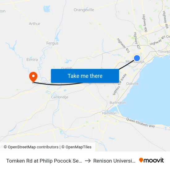 Tomken Rd at Philip Pocock Secondary School to Renison University College map