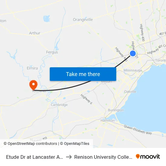 Etude Dr at Lancaster Ave to Renison University College map