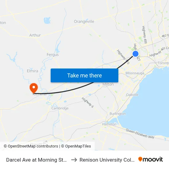 Darcel Ave at Morning Star Dr to Renison University College map