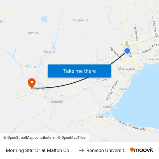 Morning Star Dr at Malton Community Centre to Renison University College map