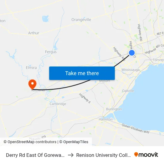 Derry Rd East Of Goreway Dr to Renison University College map