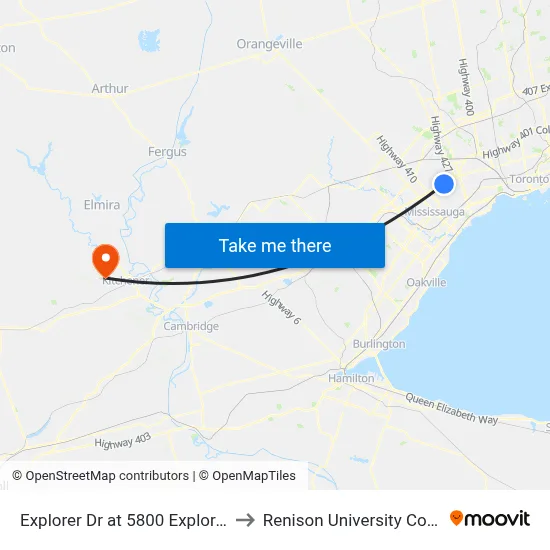 Explorer Dr at 5800 Explorer Dr to Renison University College map