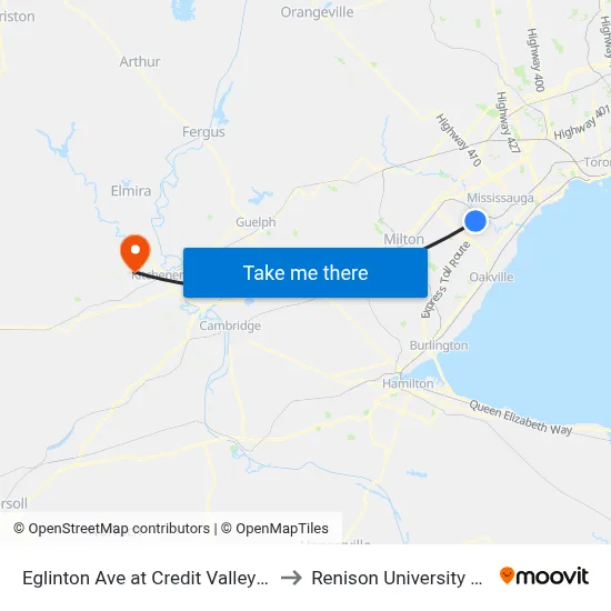 Eglinton Ave at Credit Valley Hosptial to Renison University College map