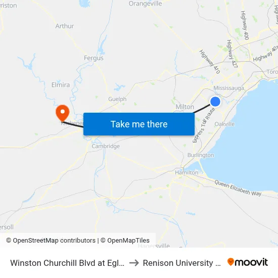 Winston Churchill Blvd at Eglinton Ave to Renison University College map