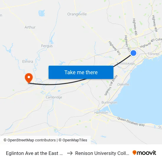 Eglinton Ave at the East Mall to Renison University College map