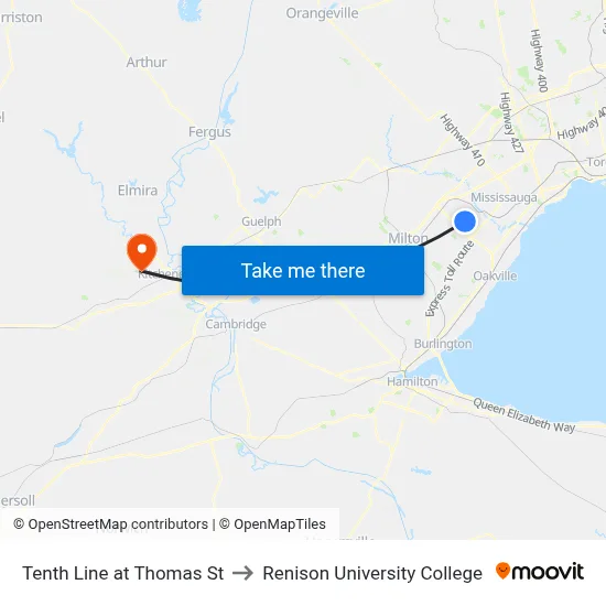 Tenth Line at Thomas St to Renison University College map