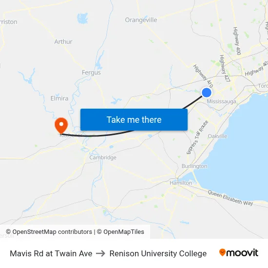 Mavis Rd at Twain Ave to Renison University College map