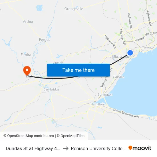 Dundas St at Highway 427 to Renison University College map