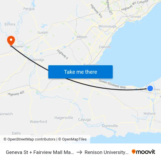 Geneva St + Fairview Mall Main Entrance to Renison University College map