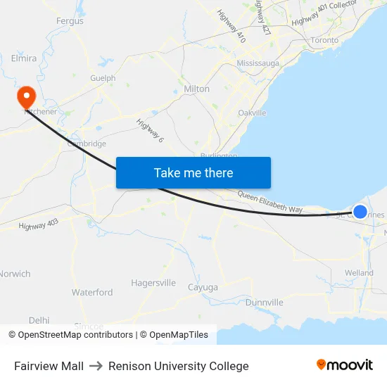 Fairview Mall to Renison University College map