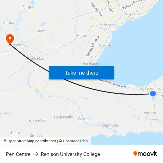 Pen Centre to Renison University College map