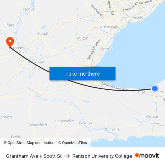 Grantham Ave + Scott St to Renison University College map