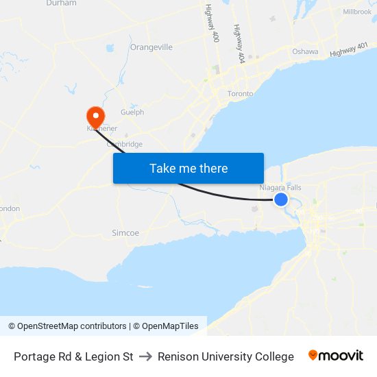 Portage Rd & Legion St to Renison University College map