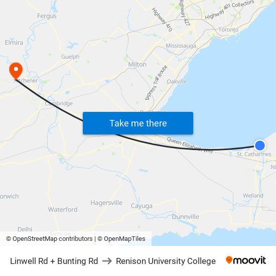 Linwell Rd + Bunting Rd to Renison University College map