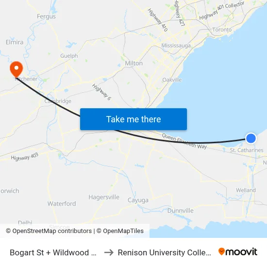 Bogart St + Wildwood Rd to Renison University College map