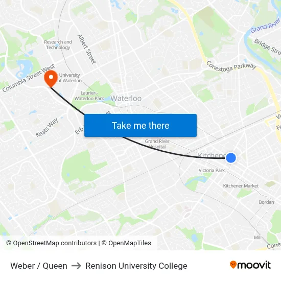 Weber / Queen to Renison University College map