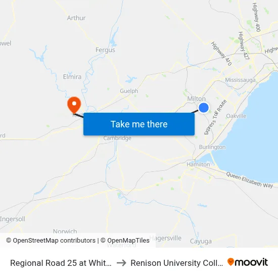 Regional Road 25 at Whitlock to Renison University College map