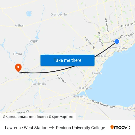 Lawrence West Station to Renison University College map